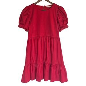 Alice + Olivia Ann Red Puff Sleeve Tiered Mini Dress Size 8